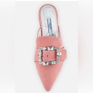 Prada Rose Pink Jeweled Buckle Suede Mule